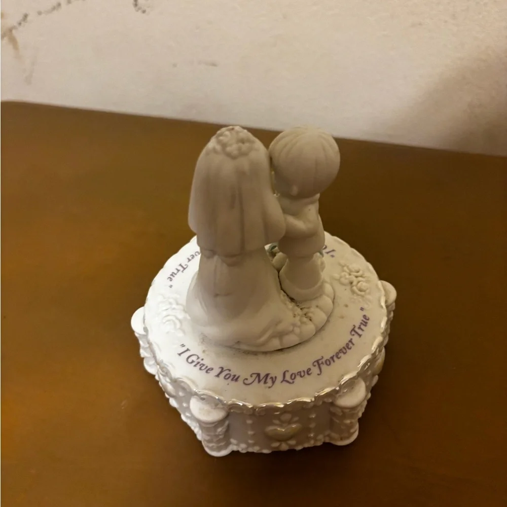 Precious Moments White Wedding Cake Topper with Pink Rose Accent